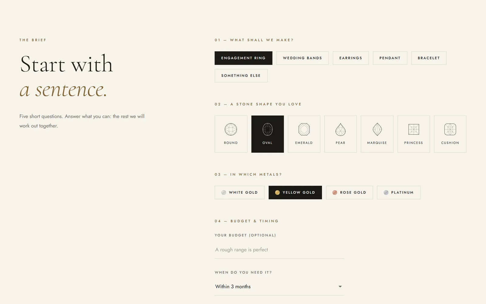 Ostelle concept store bespoke commission brief with piece, stone shape and metal chosen